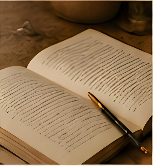 Open book with a pen