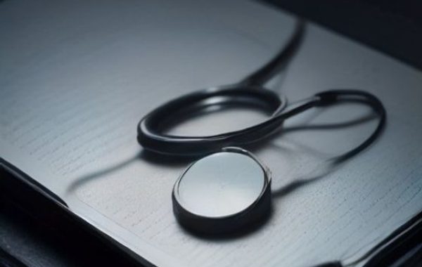 A stethoscope beside a medical reference book — clinical and medical reference