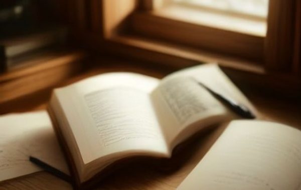 An open book with a fountain pen — non-fiction
